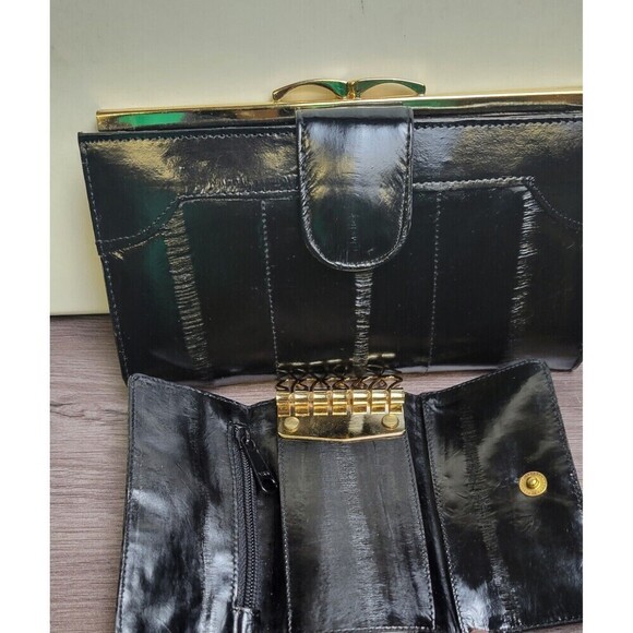 Vintage EEL Skin Wallet w/Checkbook slot and key holder, Kiss closure - Picture 8 of 11